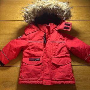 Canada Bay Red Kids Puffer Jacket with Faux Fur Hood
